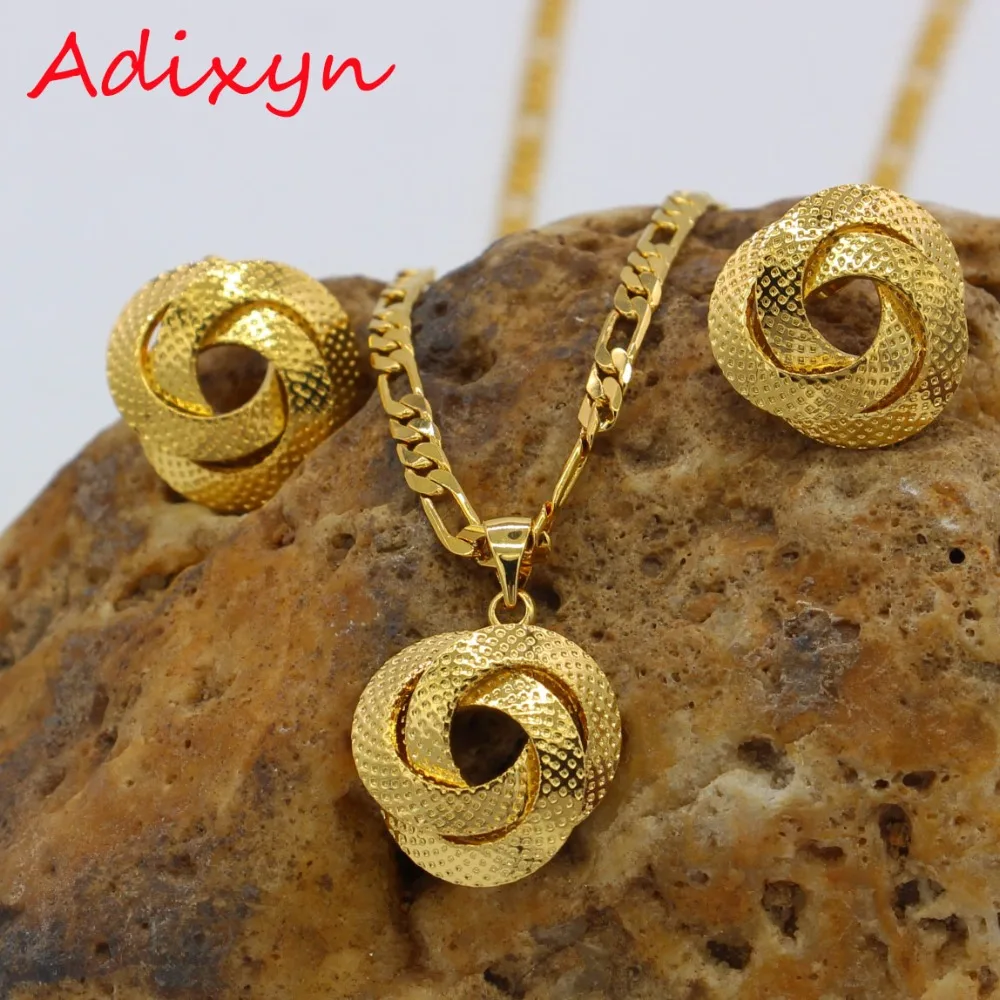 Adixyn Light Dubai Necklace/Earrings/Pendant Jewelry Set for Women/Girls/Kids Fashion Metal Russia Jewelry Gifts