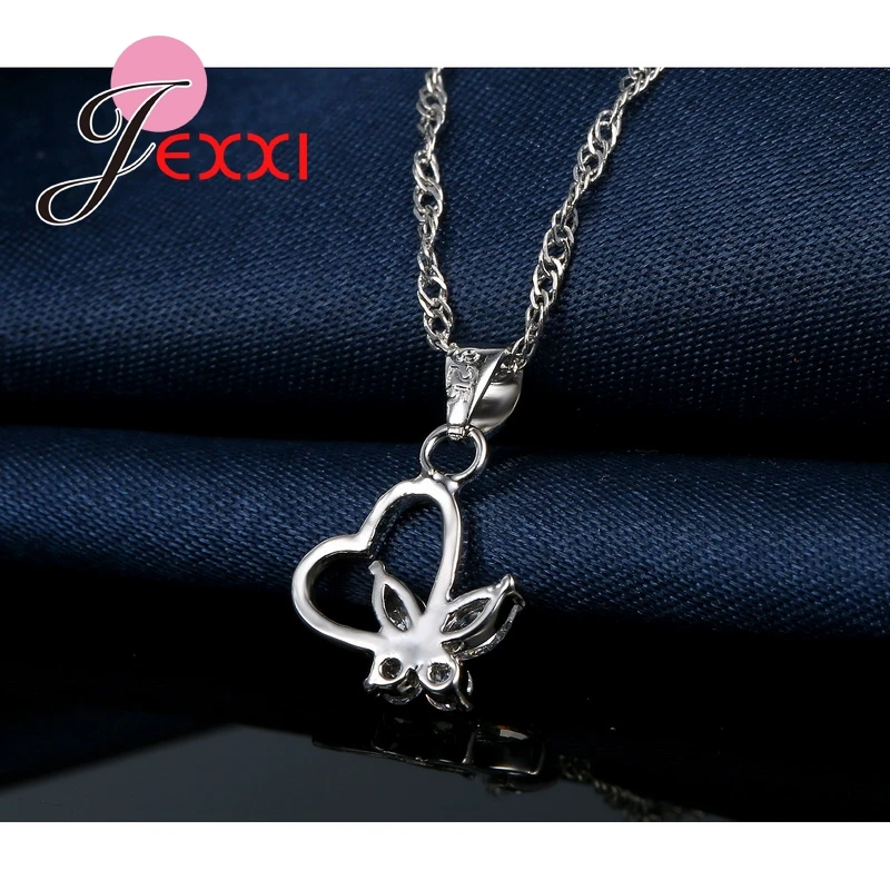 Jemmin Feine Top Qualität Frauen Zubehör Braut 925 Sterling Silber Kristall Herz Schmetterling Halskette Ohrringe Schmuck-Set Geschenk
