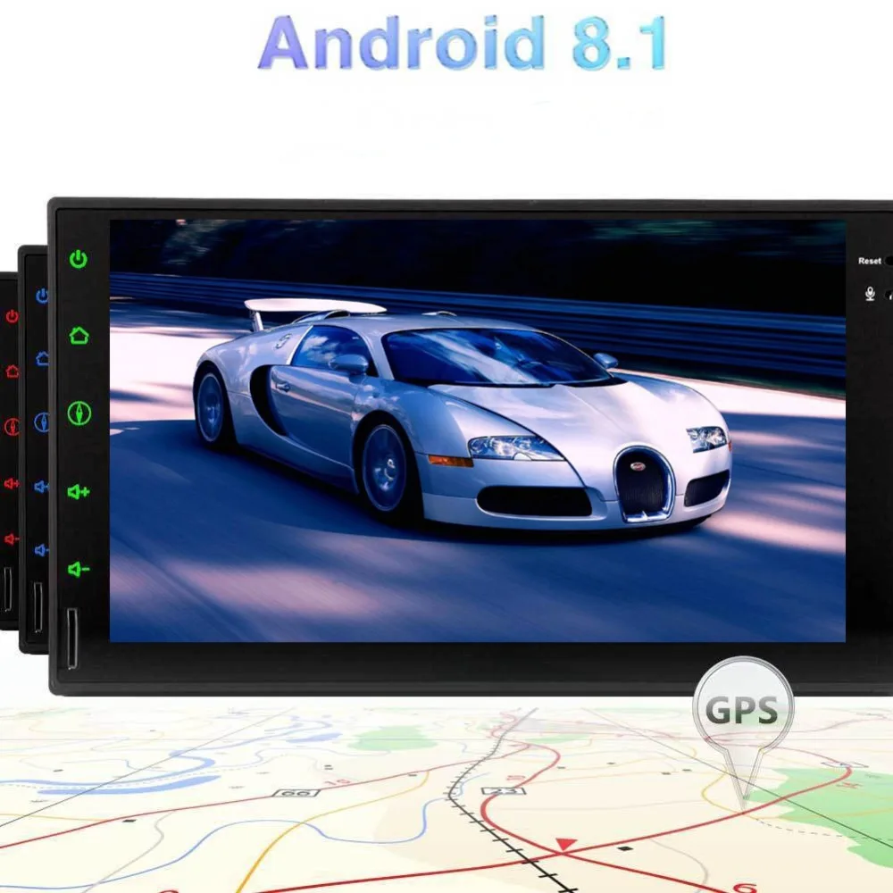 Android 8.1 Double Din 7 Inch Quad-Core Car Stereo 2GB RAM + 16GB ROM Capacitive Touch Screen Auto Radio in Dash GPS Navigation 