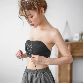

Sexy Front Drawstring Padded Bras Lace Embroidery Half Cup Bras Women Side Closure Bras