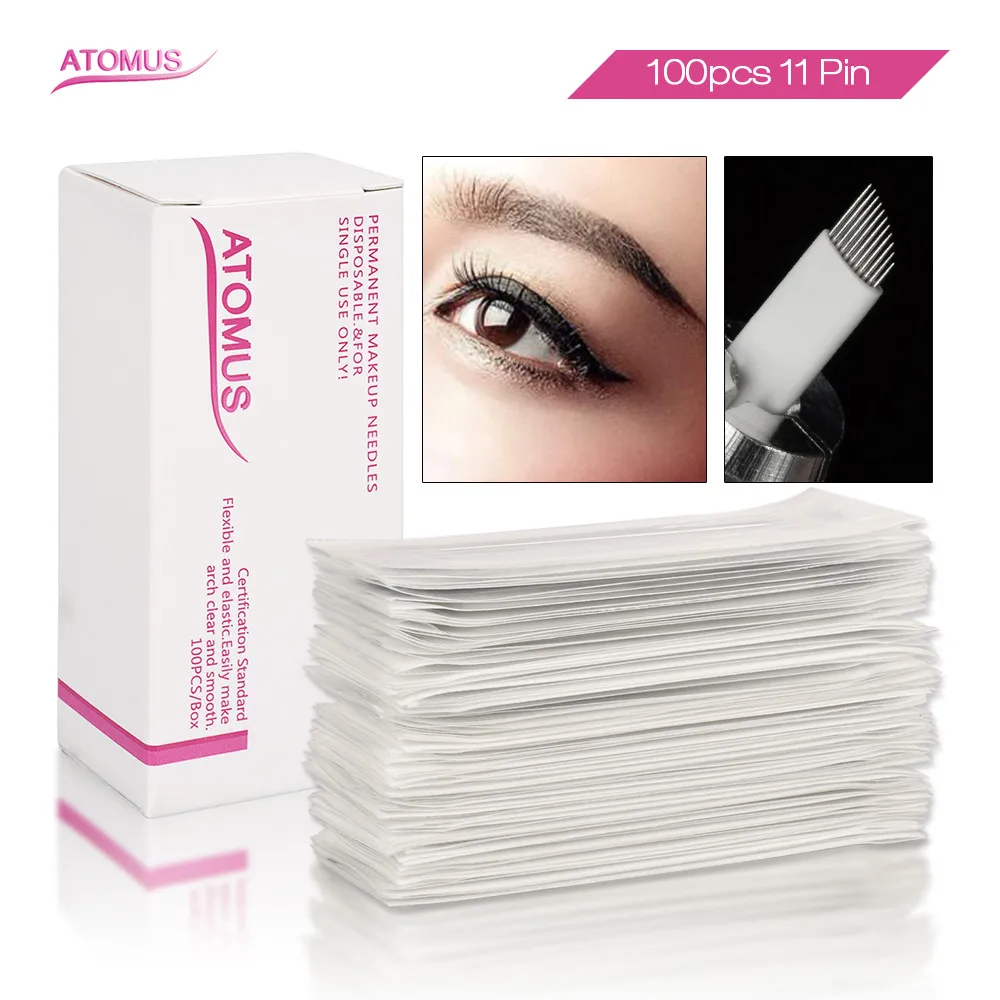 

100pcs 11 Pin Microblading Needles Agulhas Tebori 11 Blades Permanent Makeup Manual Tattoo Eyebrow Blade Bevel For Eyebrow Tatto