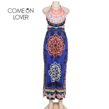 Comeonlover Boho Vintage Long Dress Flowered Halter Backless Tropical Vestidos RI80424 Split Beach Summer Robe Femme Ete 2017