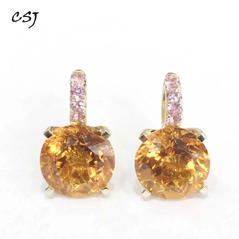 

CSJ Natural Citrine Drop Earrings 925 Sterling Silver Fine Jewelry Women Lady Wedding Engagment Party Gift