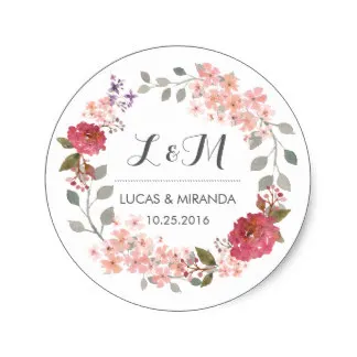 

3.8cm Vintage Rustic Floral Wreath Wedding Favor Sticker