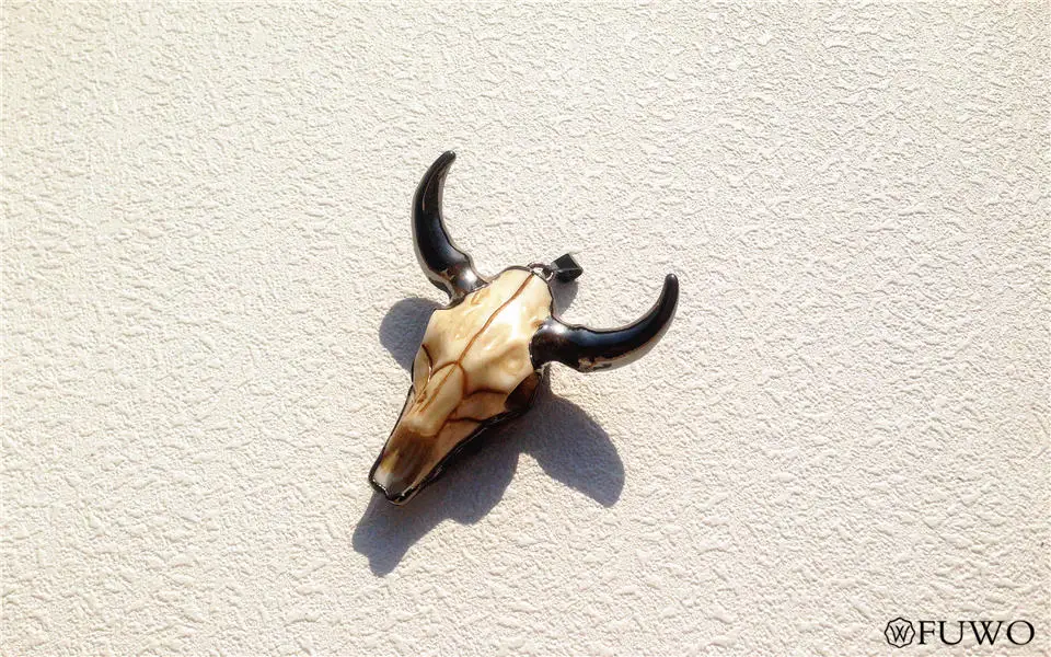 Black Electroplated Bull Skull Horn Pendant 8