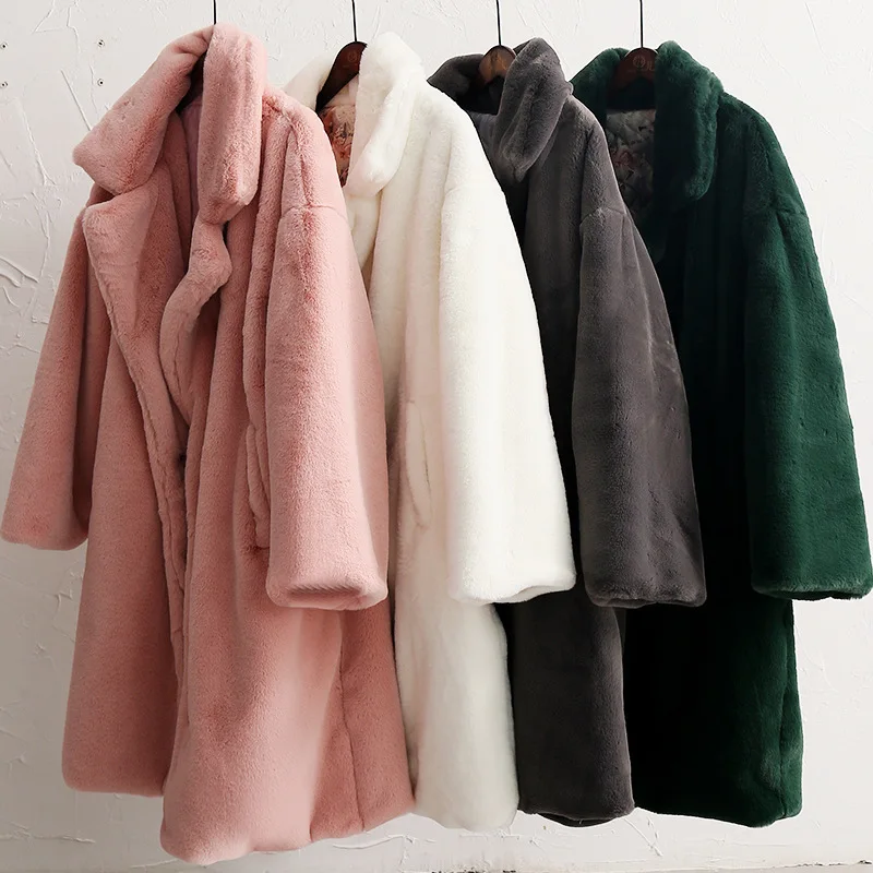 Nagodo Winter Long Mink Fur Coat women 2018 New Pink Thick Warm Faux Rabbit Fur Coats Lady Loose OverCoat Oversized Plush Coat