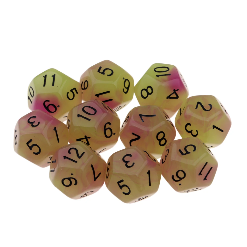 10pcs 12 Sided Glow in the Dark Dices D12 18mm Night Luminous Dice Set for Adult Club Party Table Games Kids Toys