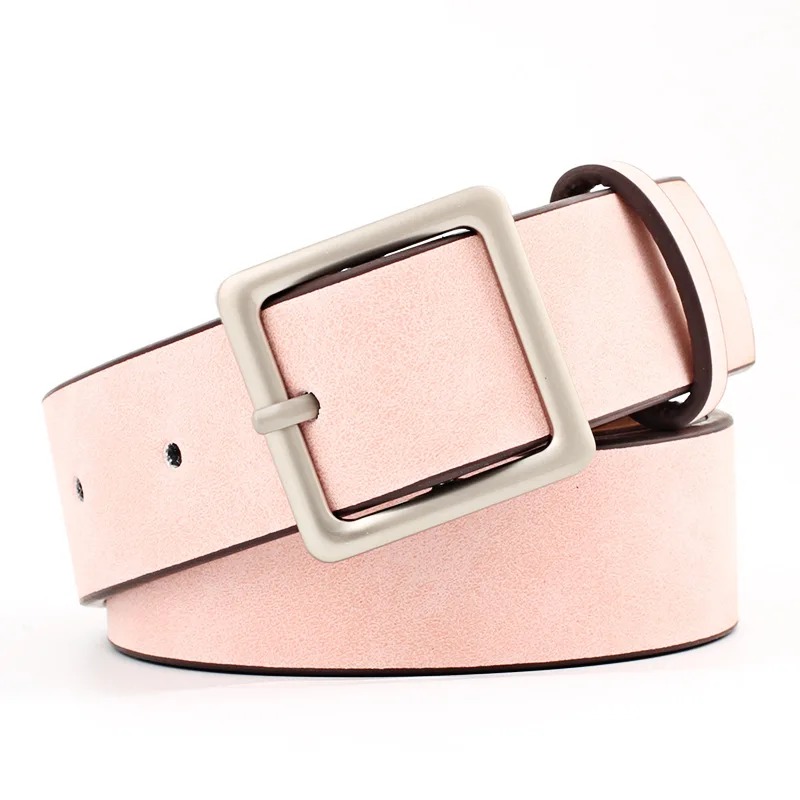 

Suede Belt for Women Pink Color Wide Black Brown Red White Leather Dress Jeans Square Ladies Female Waist 2019 Kpop Waistband