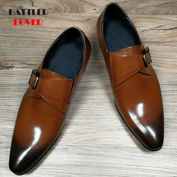 

Brand Luxury Genuine Leather Men Oxford Shoes Pointed Toe Mens Dress Shoes With Buckle Male Wedding Shoes Hombre Business Shoe