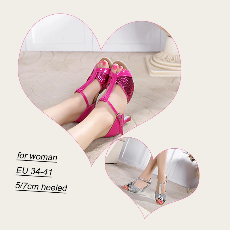 

Alharbi Women Girls Latin Dance Shoes Satin /Glitter Tango Dancing Shoes Ladies Ballroom Dance Shoes Salsa Sandals 5 /7cm Heels