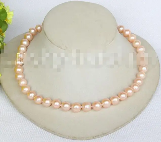 

Free Shipping >>>>> 17" luster Natural 11mm pink round pearls necklace 14K gold clasp