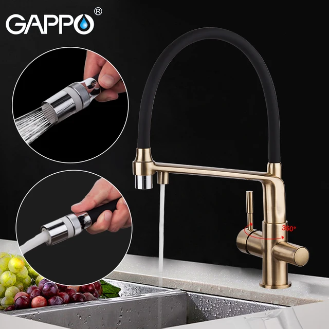 Cheap GAPPO gold kitchen faucet with filtered water kitchen sink mixer tap brass water sink crane water filter faucet                 