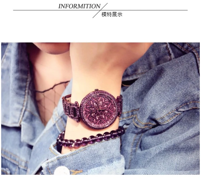 Новый алмазный камень фиолетовый женские часы Роскошные модные женские часы под платье водостойкие Время Бег кварцевые часы для женщин