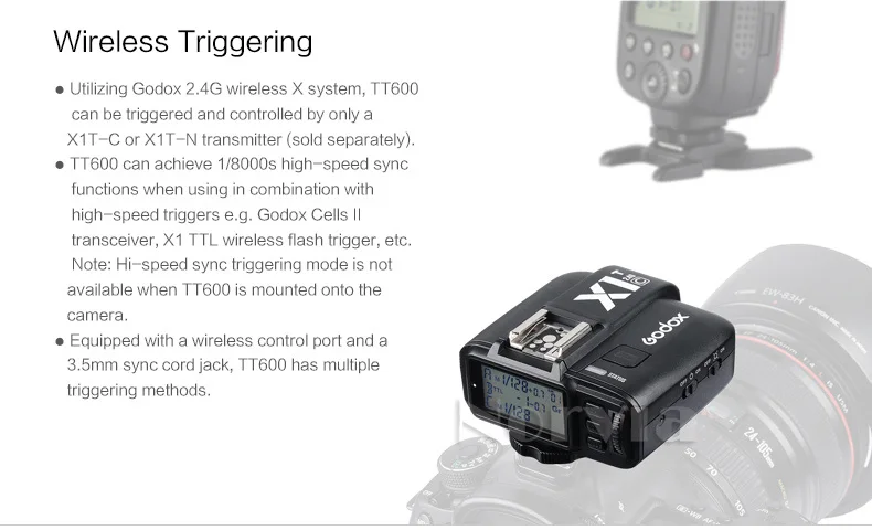 Godox Thinklite TT600 2,4G беспроводной X1T-C передатчик высокоскоростная камера вспышка для Canon EOS 5D 6D 7D 650D 550D 750D DSLR камеры