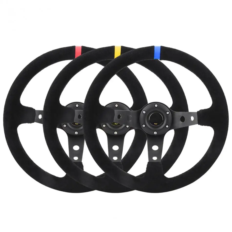 

6-Bolts Car Napped Leather + Aluminum Racing Steering Wheel with Horn Universal 35cm/14inch Car Accessories
