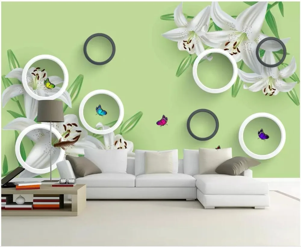 

Custom photo wallpaper 3d wallpaper for walls 3 d Beautiful flower garden style circle TV background wall papers home decoration
