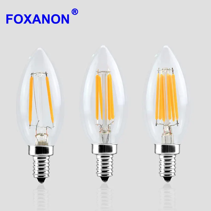 Foxanon dimmable нити накаливания E14 2 Вт 4 Вт 6 Вт лампа свечи удара 2 4 6 светодиодов лампада LED Ретро Хрустальные люстры Освещение