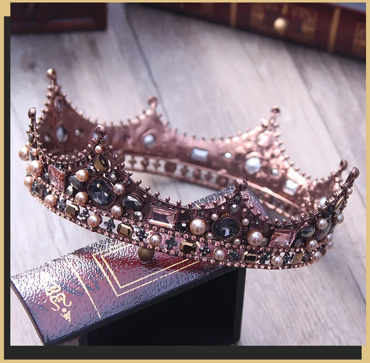 DIEZI барокко винтаж черные стразы бусины круглая корона свадебные аксессуары для волос роскошный кристалл королева король короны свадебные диадемы
