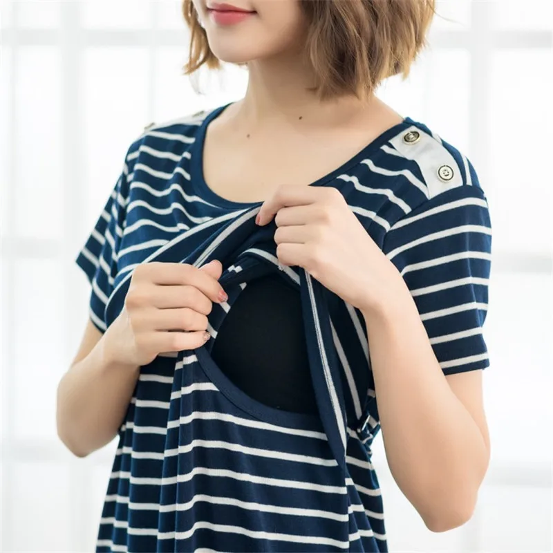 2018 New Summer Baby Romper+ Mom Dresses Parent&Child Cloth Set Korean Casual Knee-Length A-Line Striped Dress White,Blue Color10