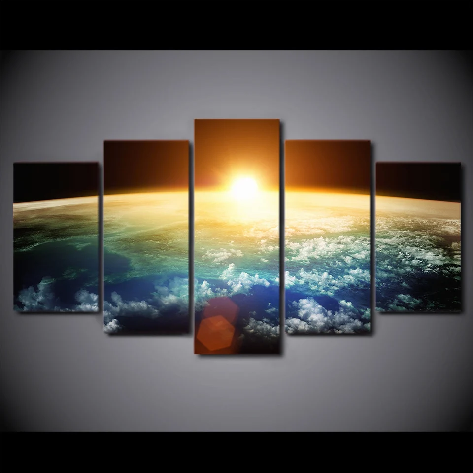 

5 piece canvas Sun Rising Over Earth Canvas picture painting room decor print poster wall art WD-1912