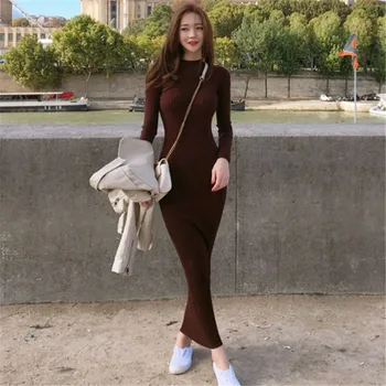

Knitted Dress Women Black Plus Size Sweater Dresses 2019 New Autumn Winter Fashion Korean Slim Bottoming Clothing Feminina CX997