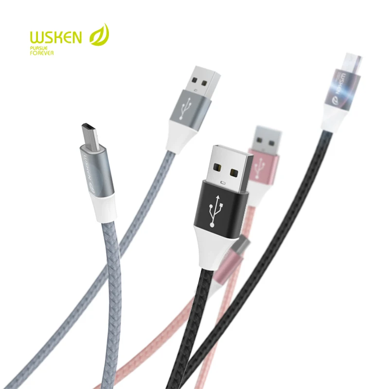 WSKEN Micro USB кабель для передачи данных металлический Плетеный Быстрая Зарядка