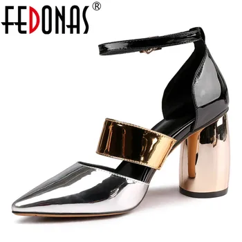 

FEDONAS Fashion Patent Leather Women Pumps 2021 Summer New Sandals Pointed Toe High Heels Night Club Shoes Woman Party Shoes