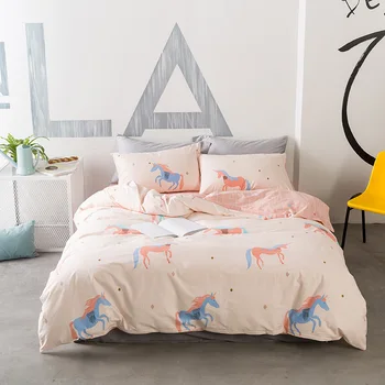 

4pcs Bedding Set Twin Queen KIng Size 100% Cotton Sheets Bedclothes Duvet Cover Bed Sheet Set Unicorn Bedding Bed Linen