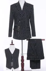 Последние дизайн пальто брюки в полоску мужской костюм двубортный Блейзер Slim Fit 3 шт. смокинг на заказ костюмы Terno (куртка + брюки для девочек