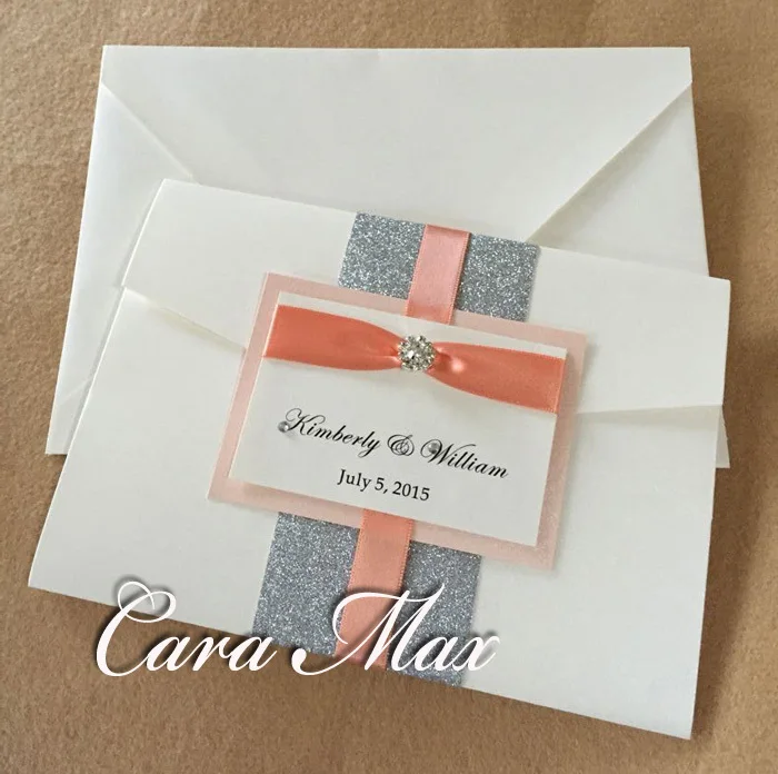  CA0714 Handmade Glittering Pocketfold Wedding Invitations - 32319367387