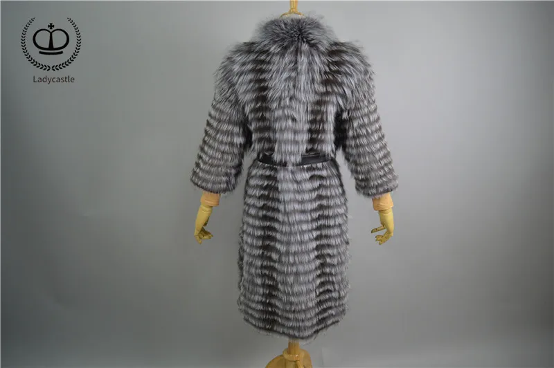 Sale 2018 New Real Sliver Fox Fur Coat With O-Neck Collar Long Jacket Big Size For Women Down Fox Fur Coat From Natural Winter FC-044 17