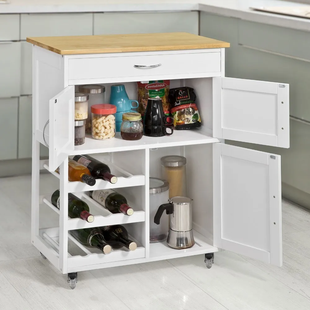Kitchen Storage Serving Trolley Cart with Rubber Wood Worktop SoBuy® FKW45-WN Kitchen Storage Cabinet