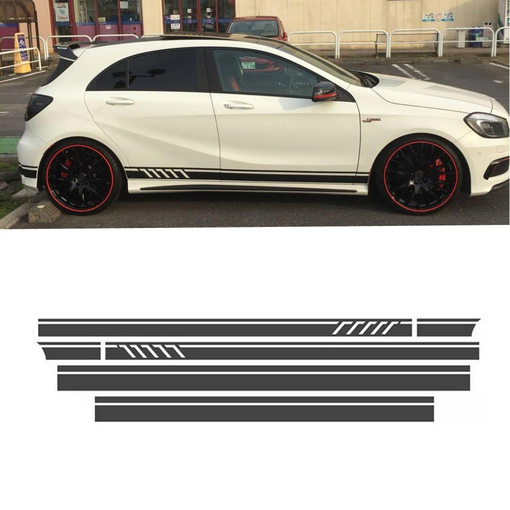 Matte Black Side Stripes Skirt Decals Sticker With Graphics Sticker For Mercedes Benz A Class W176 A180 A200 A250 A45 AMG remtekey smart car key remote keyless blank shell case cover 2 button with panic for mercedes benz car key