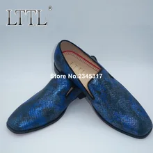 LTTL/женские туфли синего цвета лоферы с рисунком «змеиная кожа» Для мужчин s кожаные лоферы; Повседневная обувь без застежки ручной работы Для мужчин платье обувь, мокасины homme Мужская обувь на плоской подошве