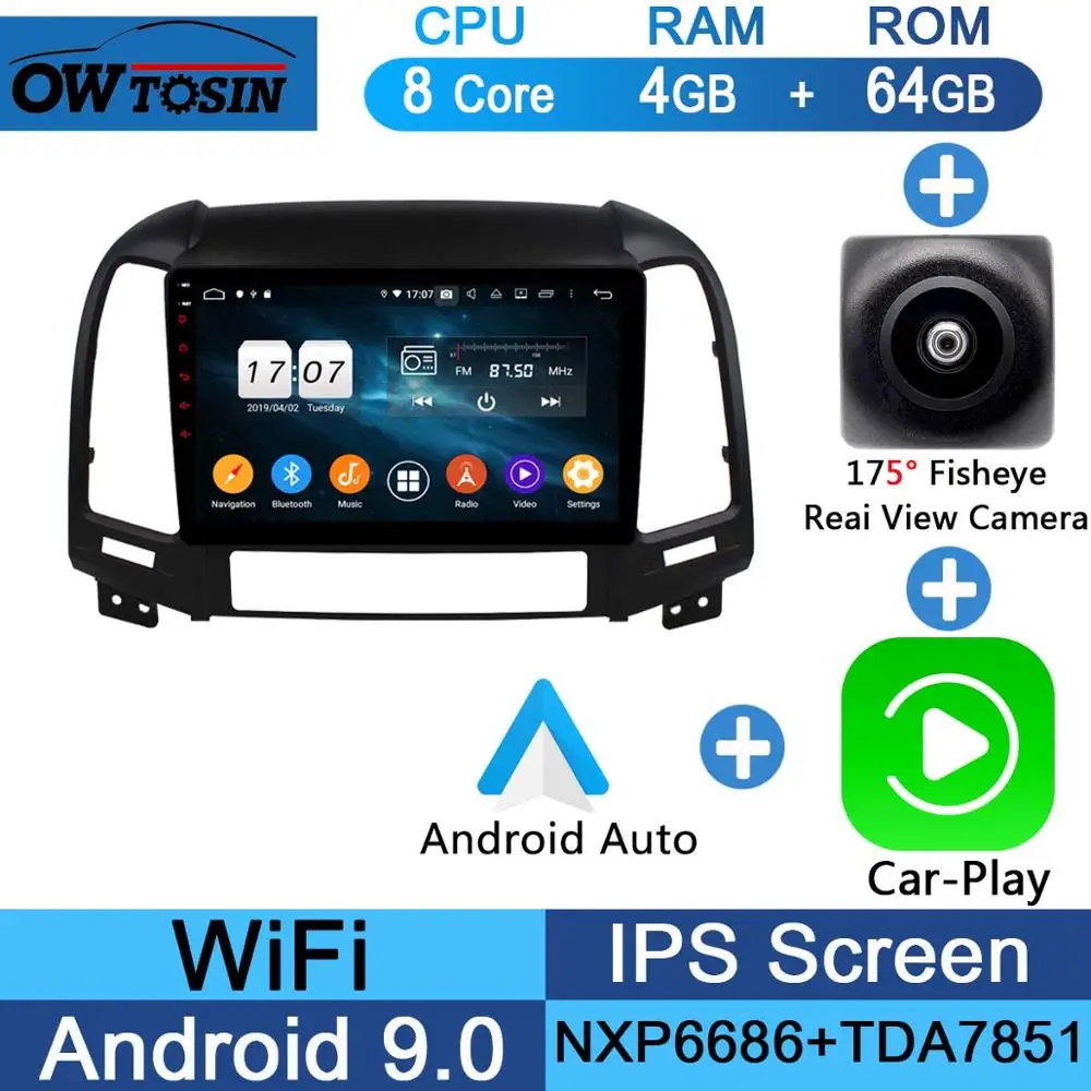 Fisheye Carplay n A " ips 8 Core 4G+ 64G Android 9,0 автомобильный DVD радио мультимедиа gps Navi для hyundai Santa Fe 3 4 отверстия 2006-2012 DSP CarPlay Parrot BT - Цвет: Fisheye Carplay n A