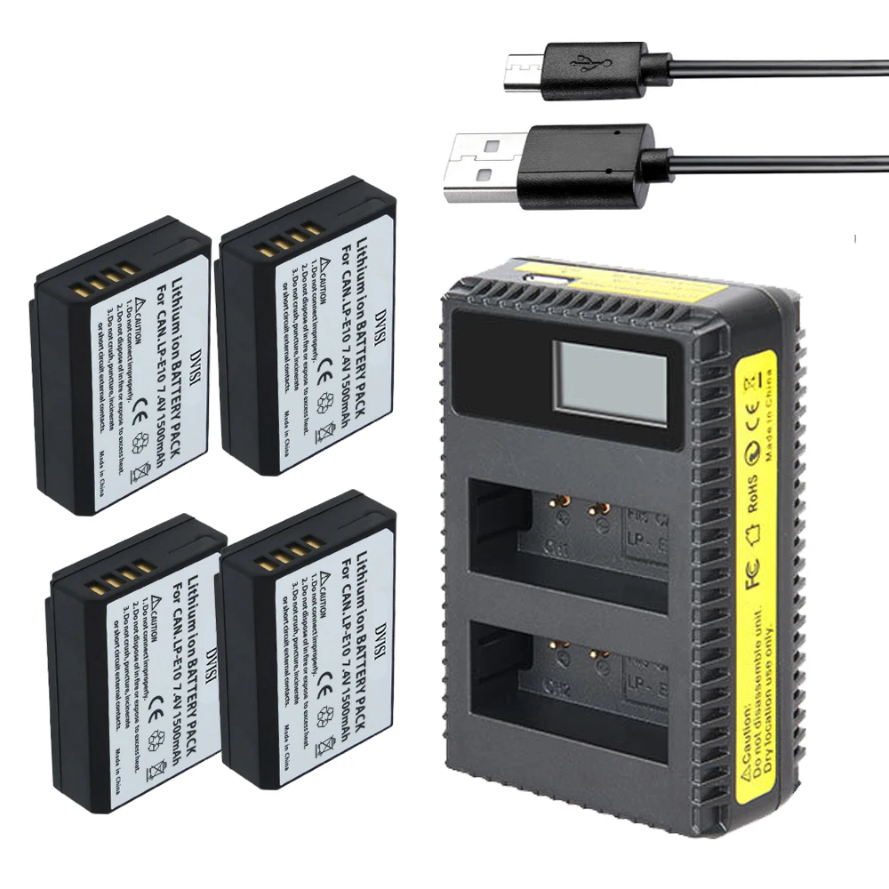 4Pcs LP E10 LP E10 LPE10 Camera Battery + LCD Charger for Canon EOS