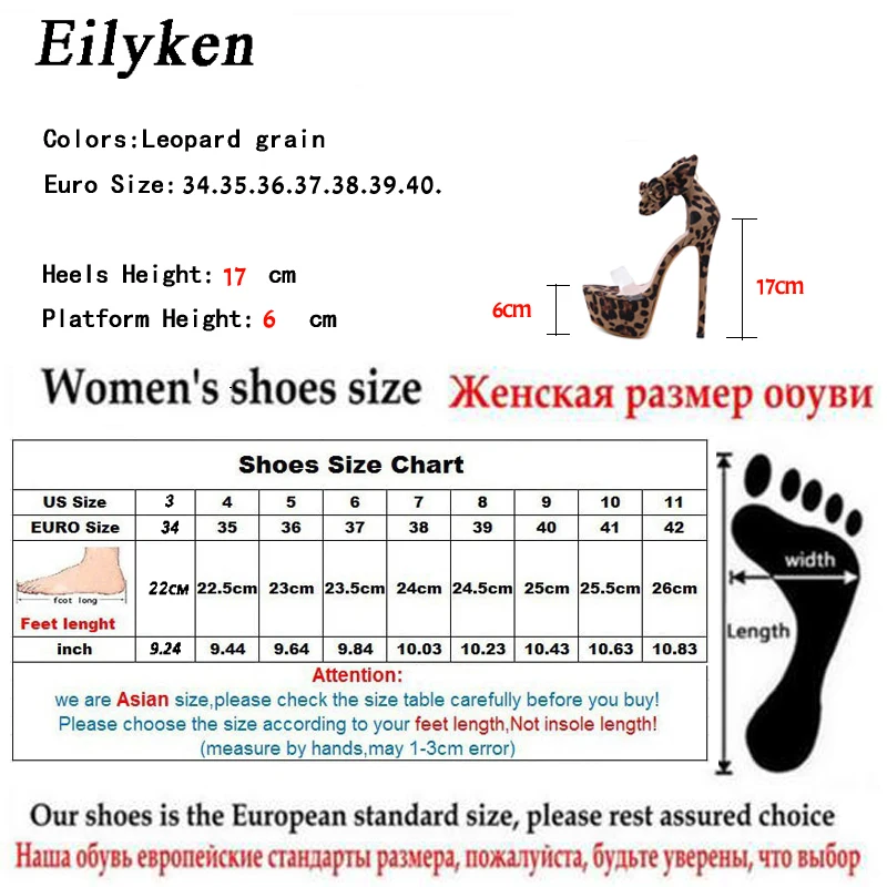 Eilyken/Новинка года; дизайнерские леопардовые женские босоножки; туфли-лодочки на платформе и высоком каблуке 17 см; женские туфли для клубов вечеринок; сандалии-гладиаторы с блестками
