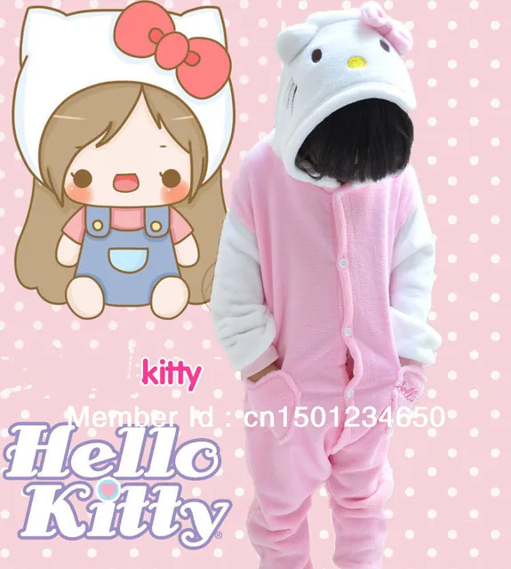 kawaii japan kigurumi anime cartoon hello kitty kids onesie costumes sleepwear animal one piece coral fleece