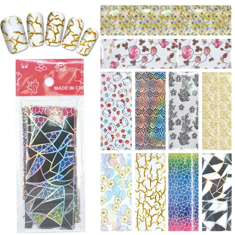 

WUF 10 Designs Nail Art Full Tips Wraps DIY Transfer Foil Decals Foils Polish Adhesive Wraps #XKT-N22