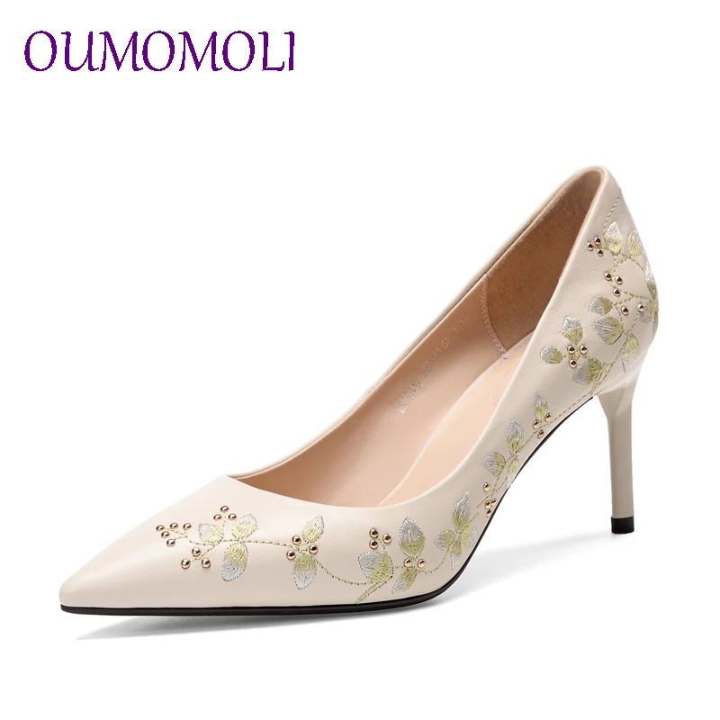 

Sexy First layer cowhide printed flowers high heels Shoes Women Pumps Pointed Toe rhinestone flower 7.5 CM heel ladies d746