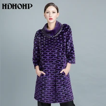 HDHOHP 2017 New Winter Women Fur Coats Real Mink Fur Coats Genuine Leather Fur Jacket Warm Long Outerwear New Fur Clothes