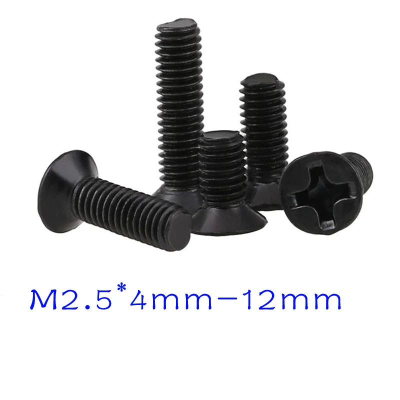 200 pcs M2.5 * 4 12mm black countersunk head screws, miniature flat