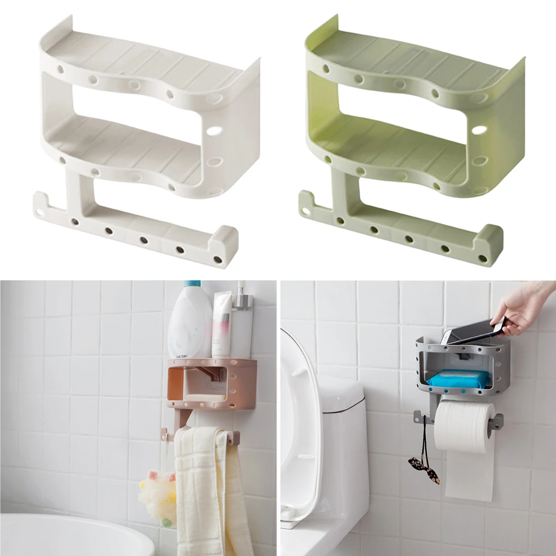 Bathroom Double layer Paper Phone Holder with Shelf Mobile Phones Towel Rack Toilet Paper Holder Tissue Box Plastic storage Rack