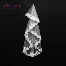 Wowbridal изящные невесты фата кружева вышитые органзы с длинными свадебные аксессуары