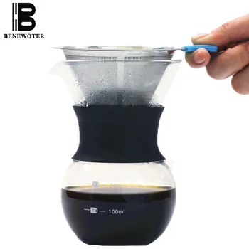 

200ml|400ml Portable Heat-resisting Coffee Pot Stainless Steel Filter Glass Manual Drip Coffee Maker Home Coffee Tea Filter Tool