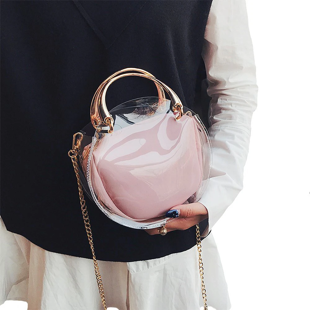 Round Clear Crossbody Bag Messenger Handbag Tote Shoulder Purse With