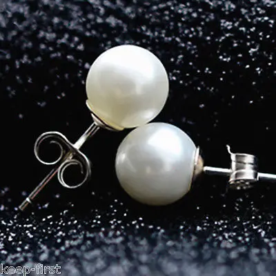 

Free shipping Pretty 10mm White Round Pearl 925 Sterling Silver Stud Earrings Jewelry