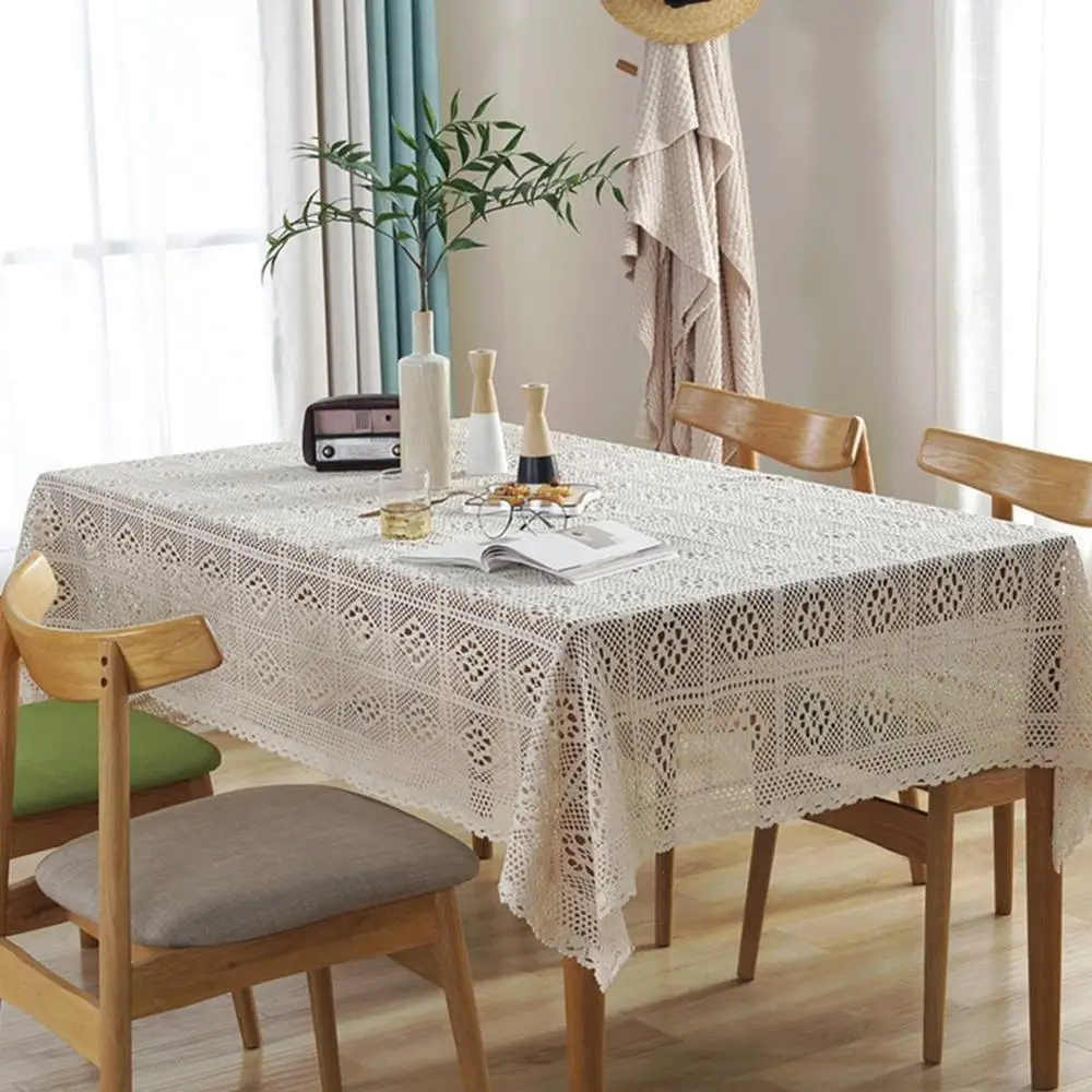 

Hollow Square Printed Decorative Tablecloth Cotton Linen Lace Tablecloth Home Decor Dining Table Cover For Kitchen