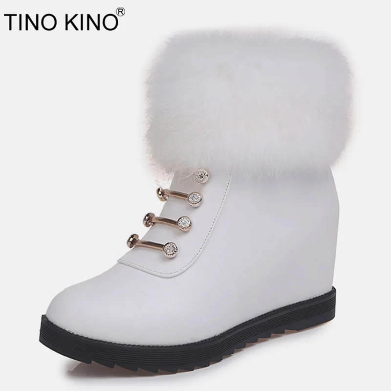 

Women Winter Ankle Boots Fur Martin Snow Boot Wedges Plush Zip Height Increasing Crystal Female Warm Shoes Ladies Platform
