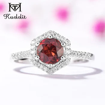 

Kuololit 925 Sterling Silver Ring Red Stone Natural Garnet Gemstone Rings for Women Wedding Engagement Christmas Gift Jewelry